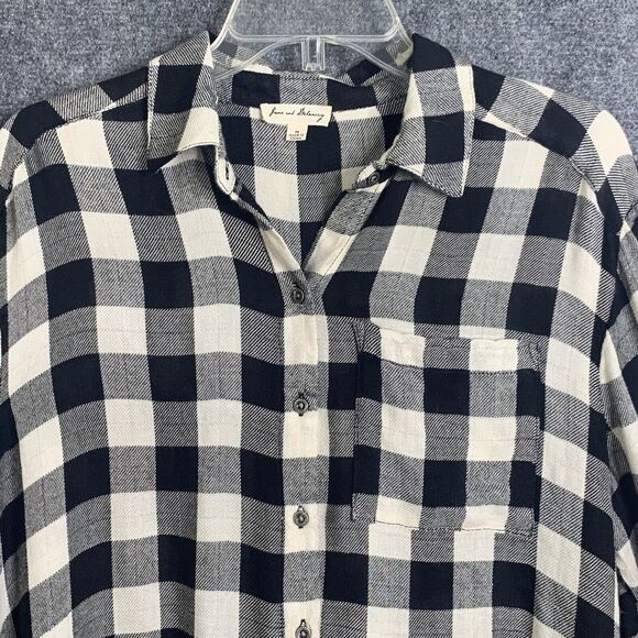 Jane & Delancey B&W Check Rayon Light Flannel Shirt Women M Long Sleeve Soft - Picture 2 of 13